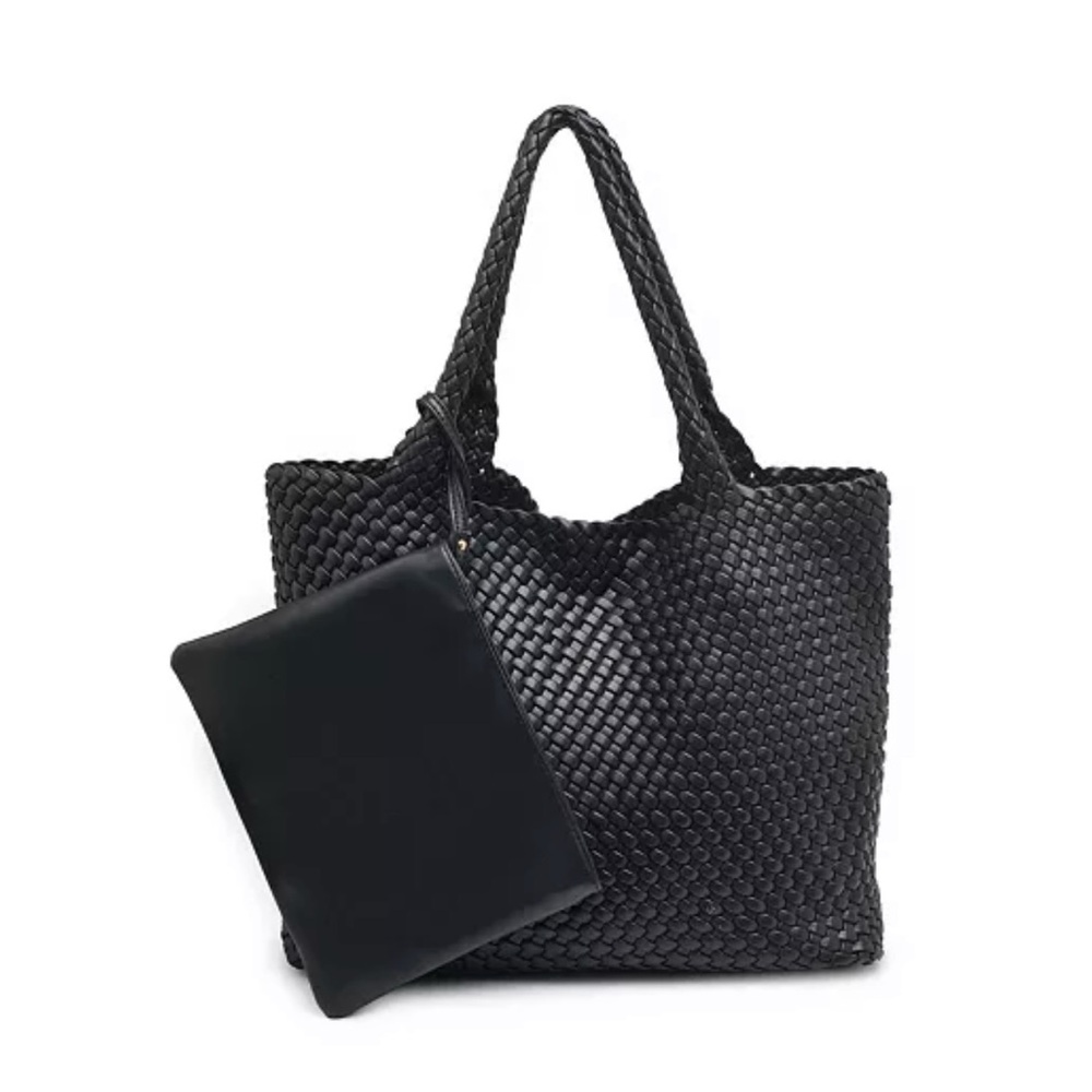 Moda Luxe Black Woven Tote with Removable Pouch